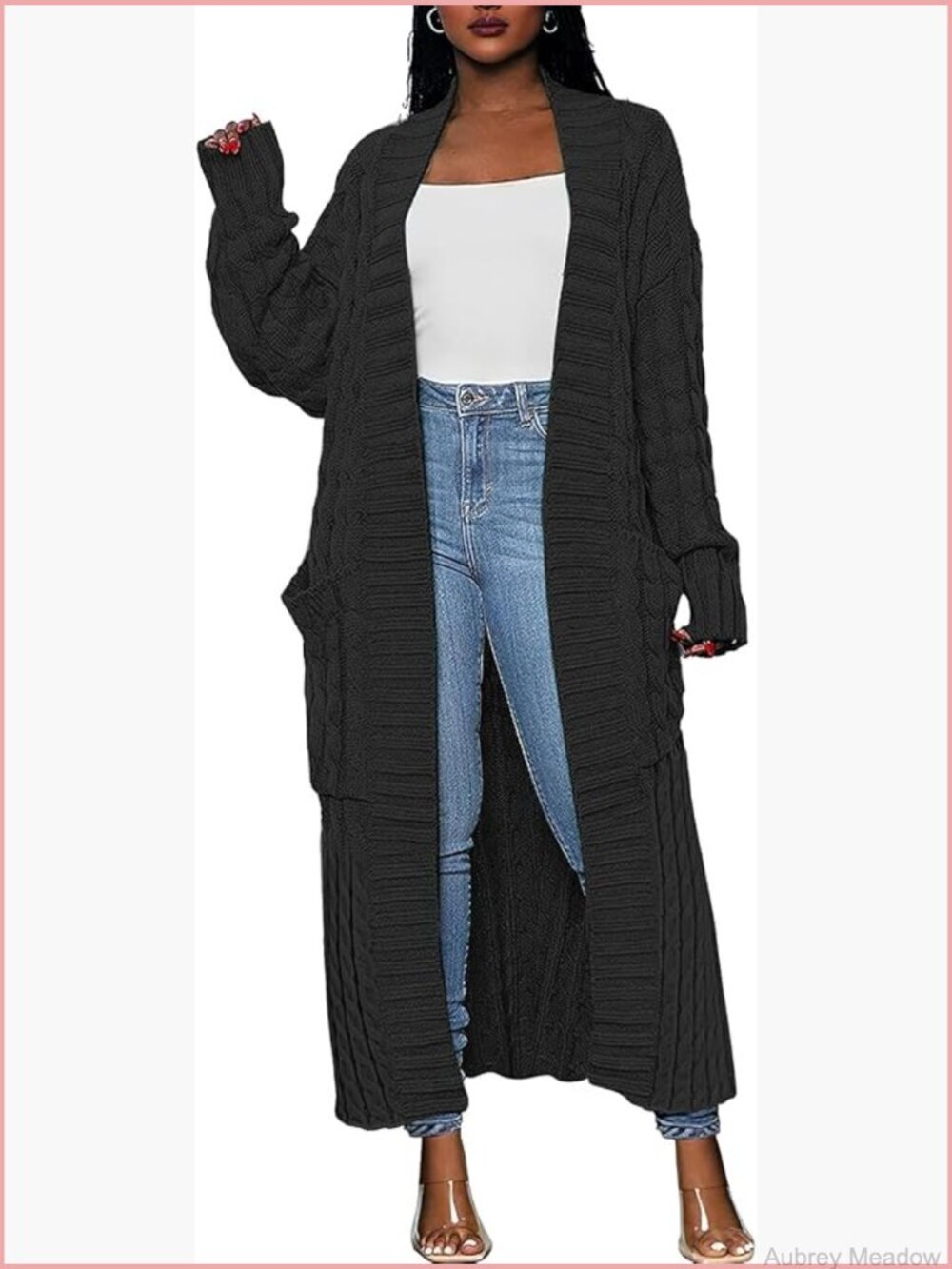 Long Cable Knit Maxi Cardigan Open Front Chunky Sweater Coat